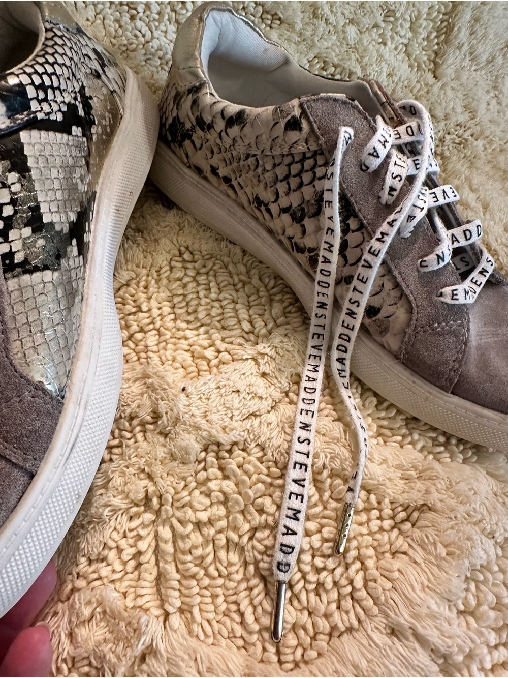 Steve Madden Taupe Suede Sneakers with Snake-Print Panels - Picture 3 of 9